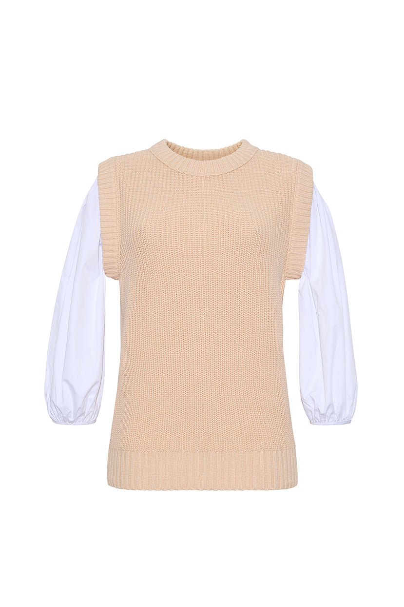 The Phoebe Mixed Media Shirt | Latte