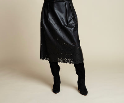 The Avalon Lasercut Leather Midi Skirt | Black