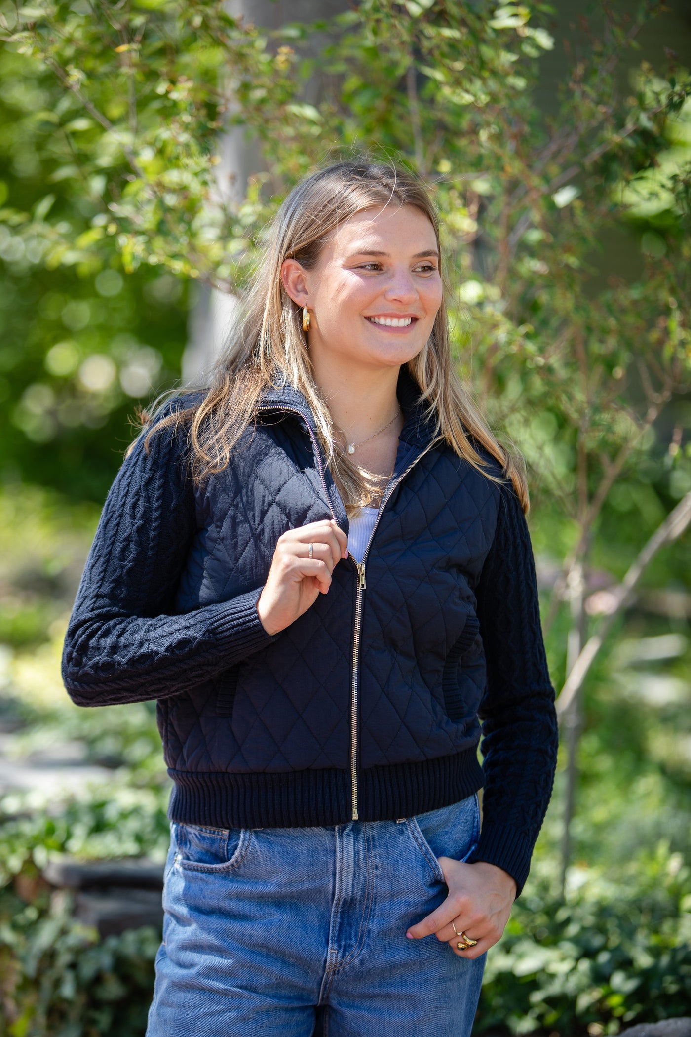 The Mia Mixed Media Jacket | Navy