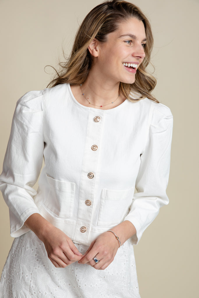 The Grace Cream Denim Jacket | Burgess Sweaters | Cream