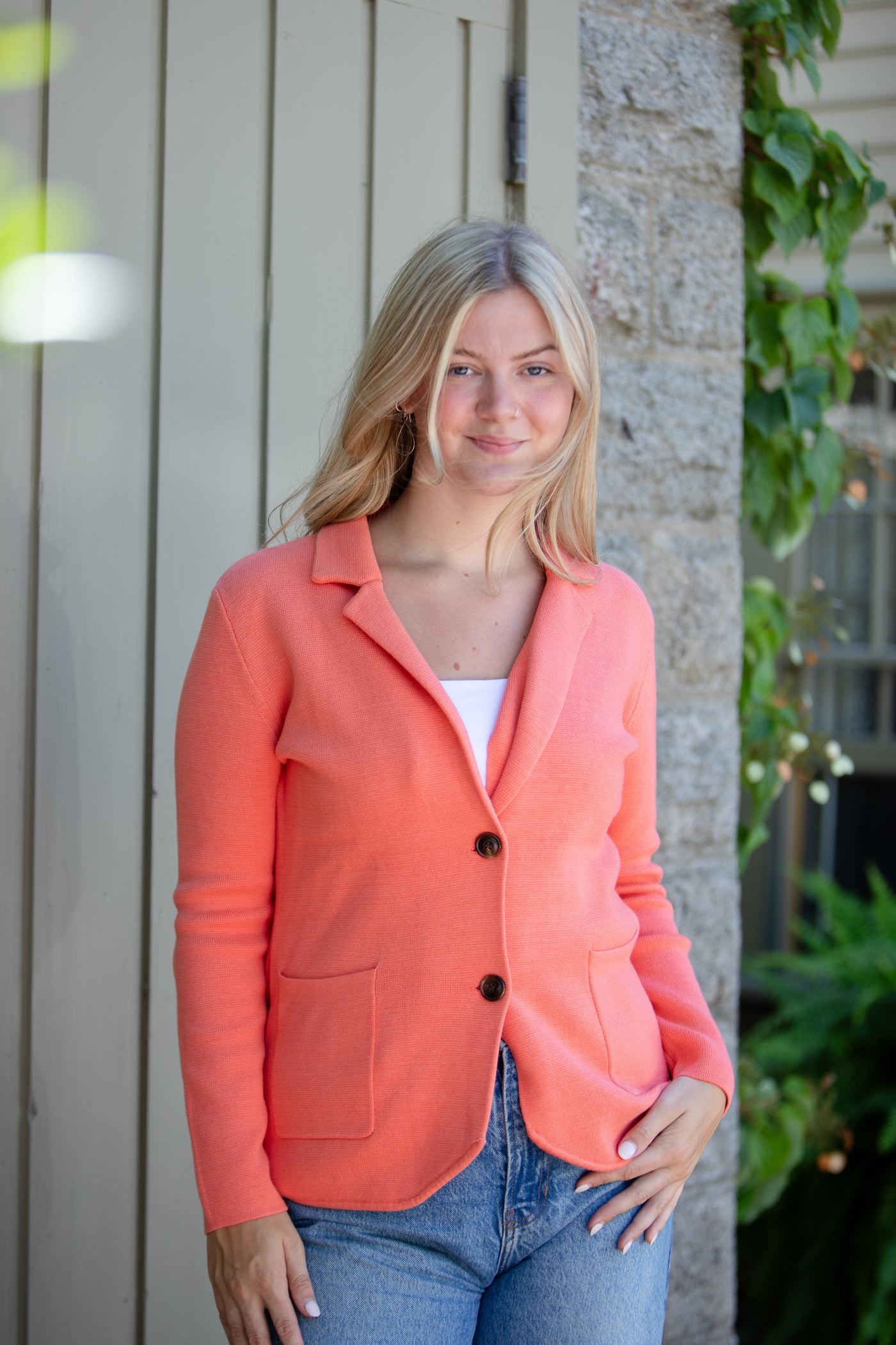 The Milly Knit Blazer| Coral