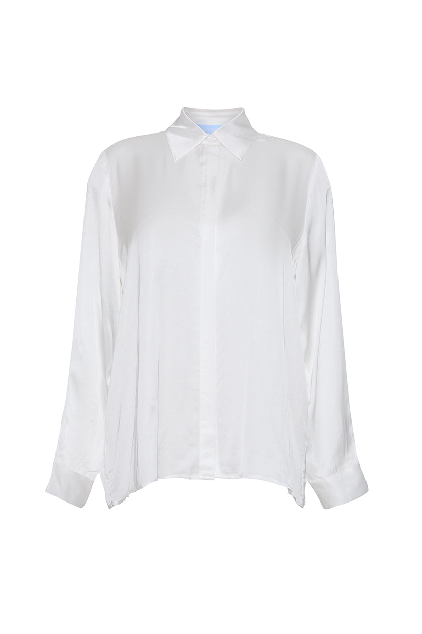 The Elle Satin Button-Down Shirt | Cream