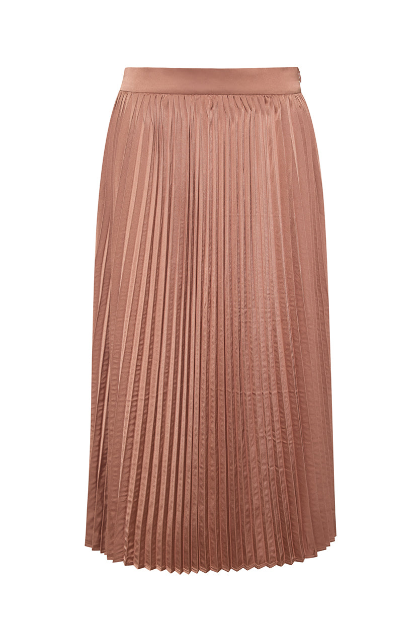 The Sarah Pleated Satin Skirt | Mocha
