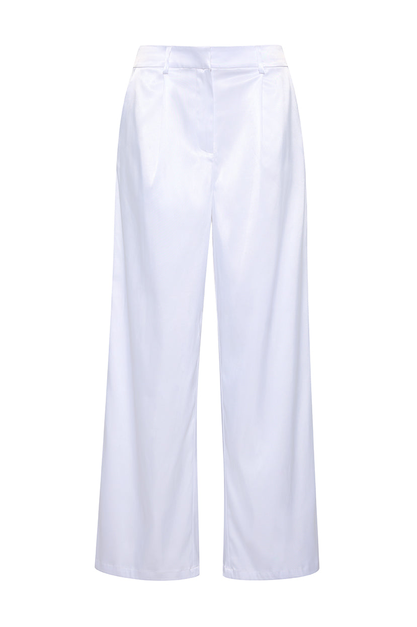 The Quinn Satin Pant | White